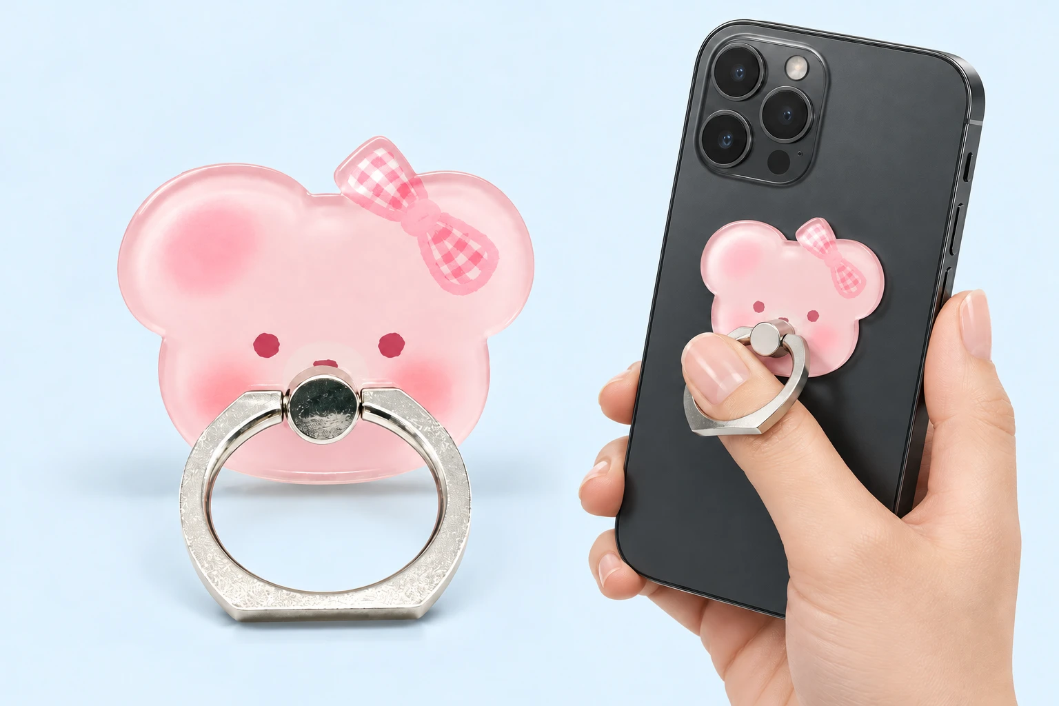 Pink Bow Bear Phone Ring Holder