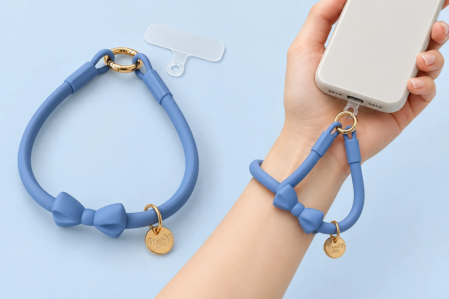 Blue Bow Silicone Wrist Phone Lanyard