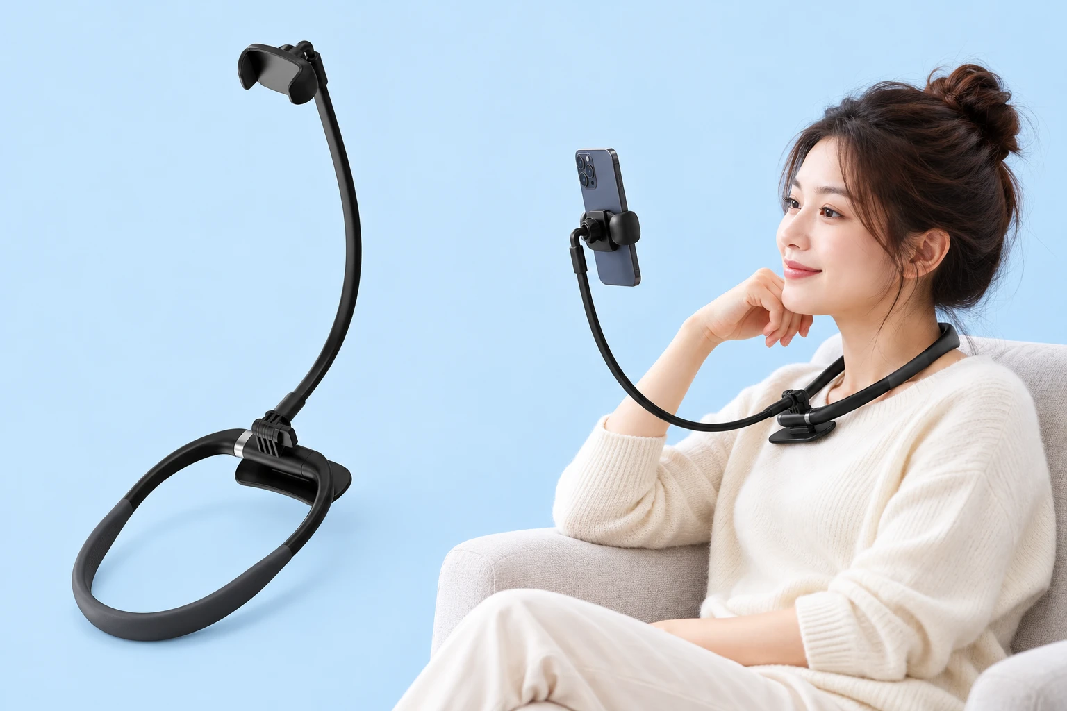 Black Single-Arm Neck Phone Holder