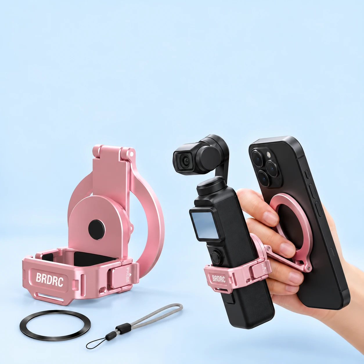 Rose Pink Hinged Magnetic Phone Holder for Pocket Camera