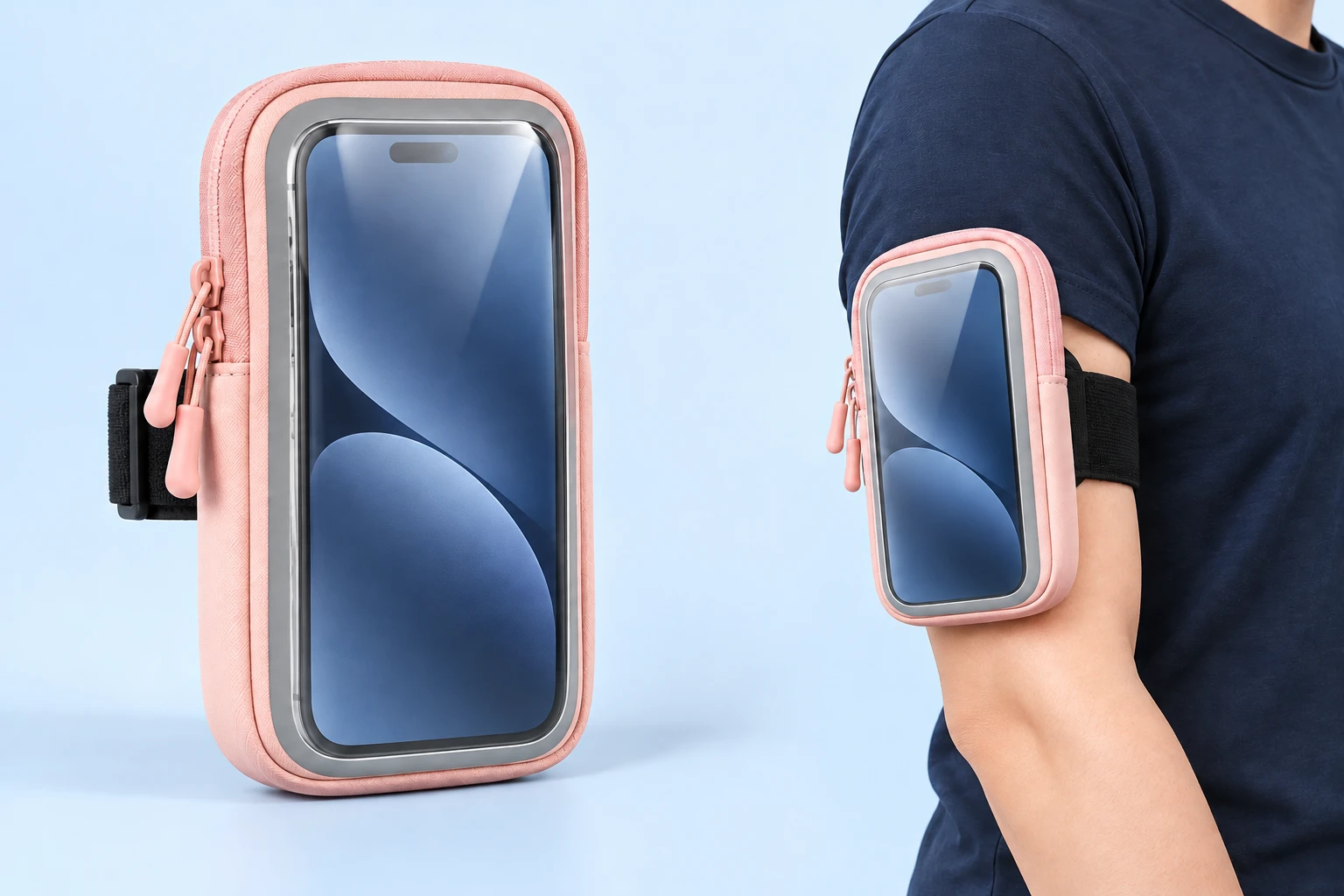 Peach Pink Zippered Clear-Window Phone Arm Pouch photo