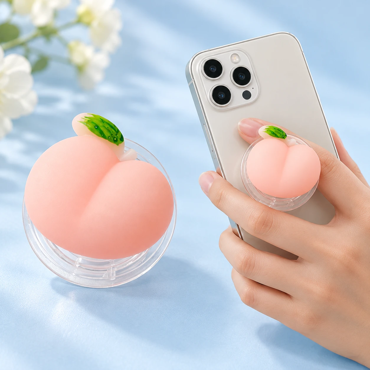 Peach-Shaped Silicone Phone Grip photo