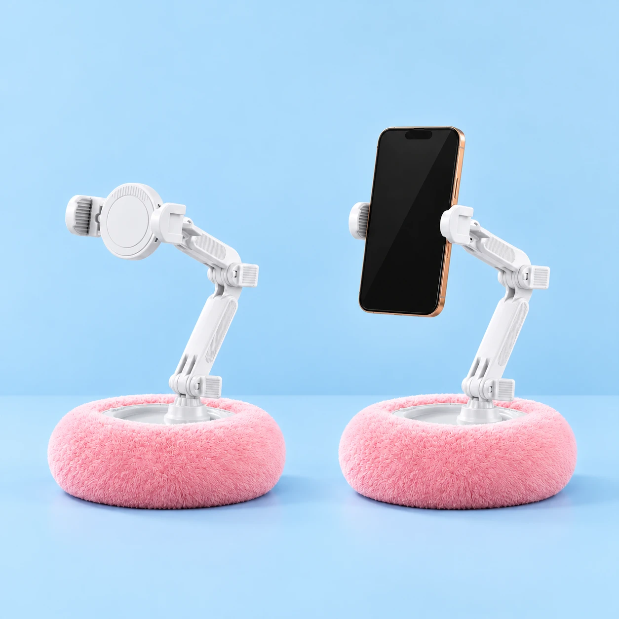 Pink Plush-Base Articulated Phone Stand