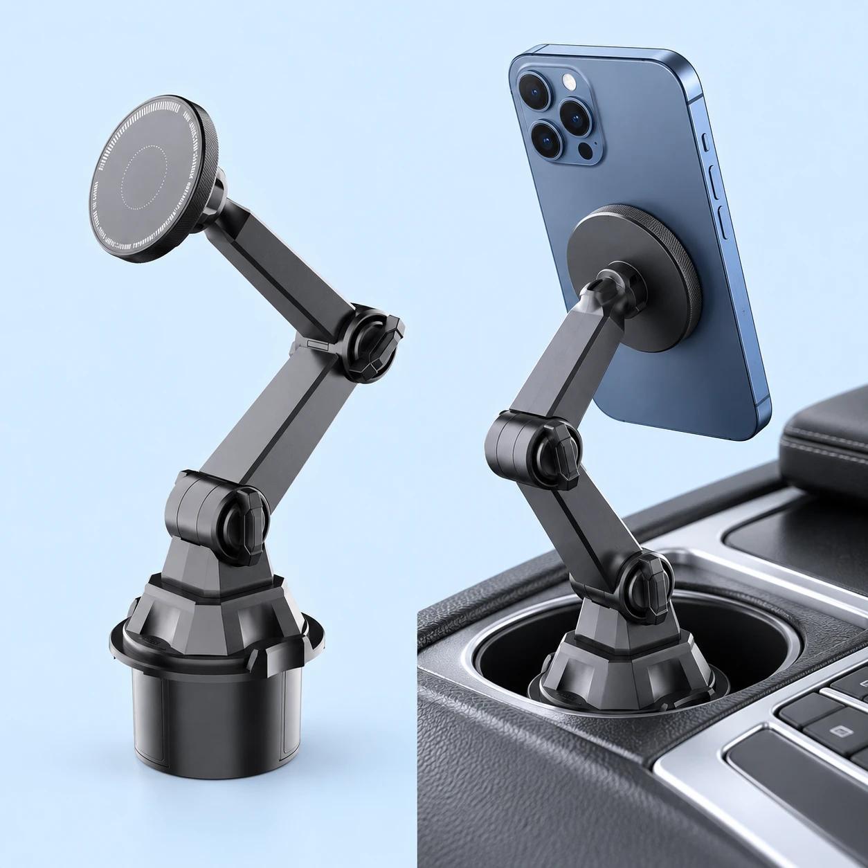 Black Two-Link Cup-Recess Magnetic Phone Mount