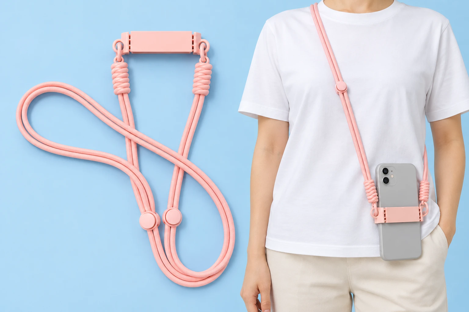 Pastel Pink Clamp-On Crossbody Phone Lanyard