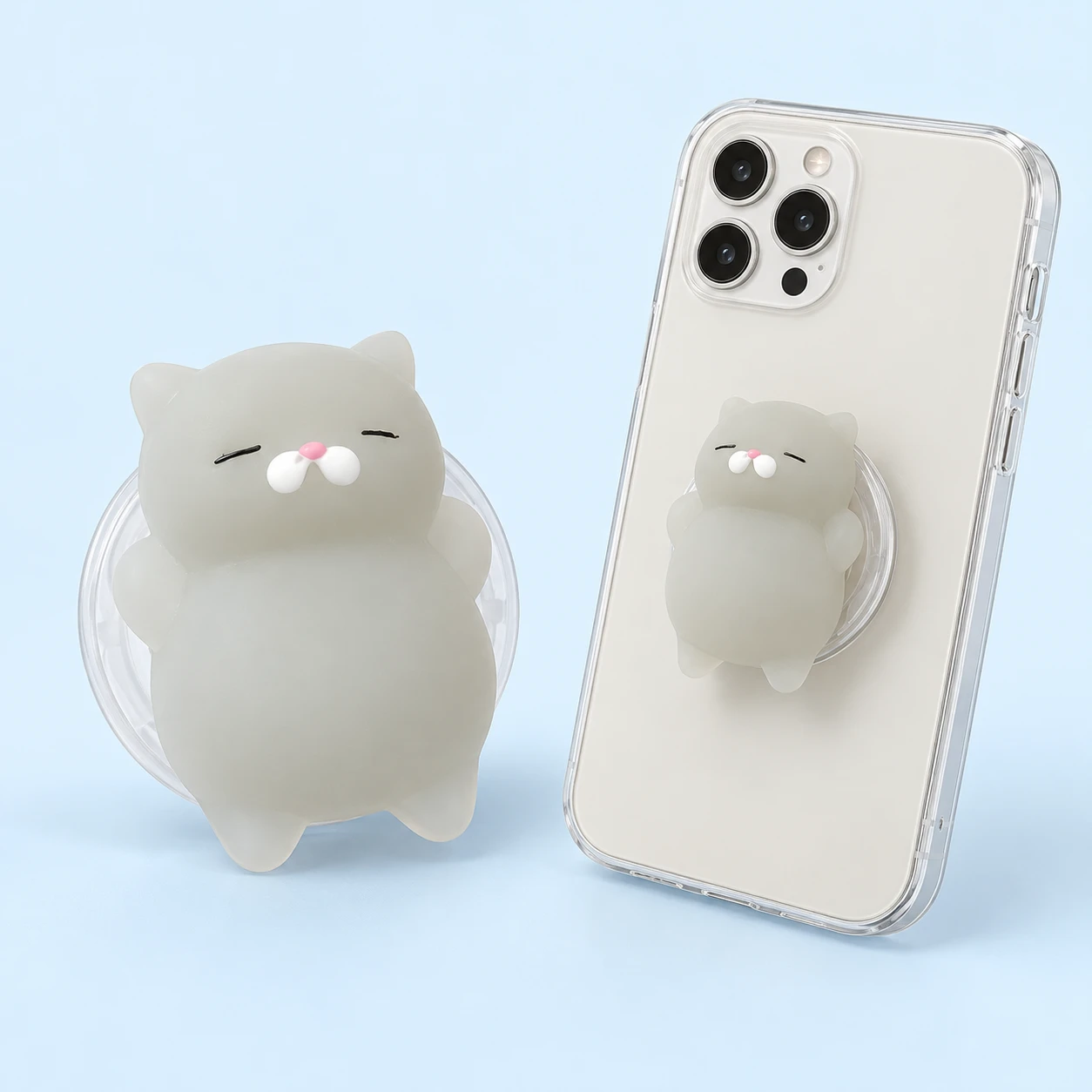 Gray Cat Silicone Phone Grip