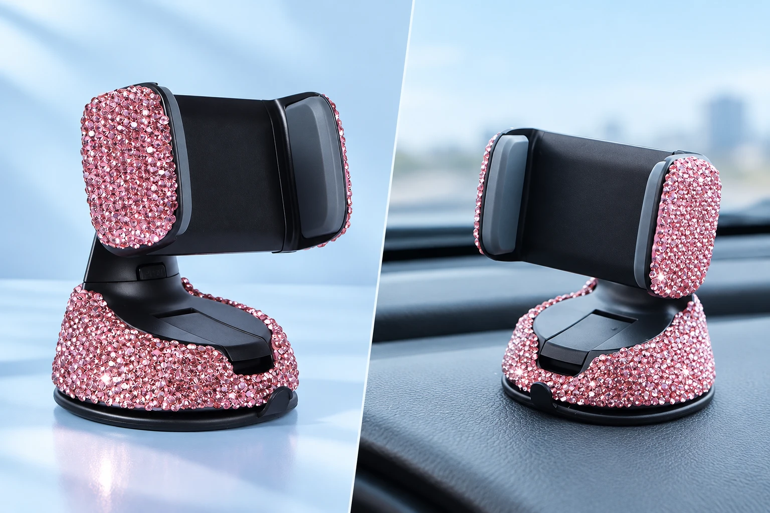 Pink Jeweled Squat Suction Dashboard Phone Holder
