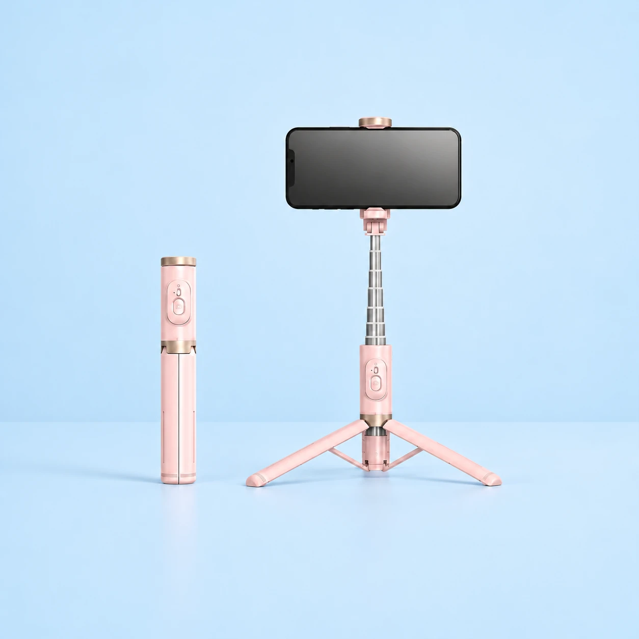 Pastel Pink Braced-Leg Selfie Stick Tripod