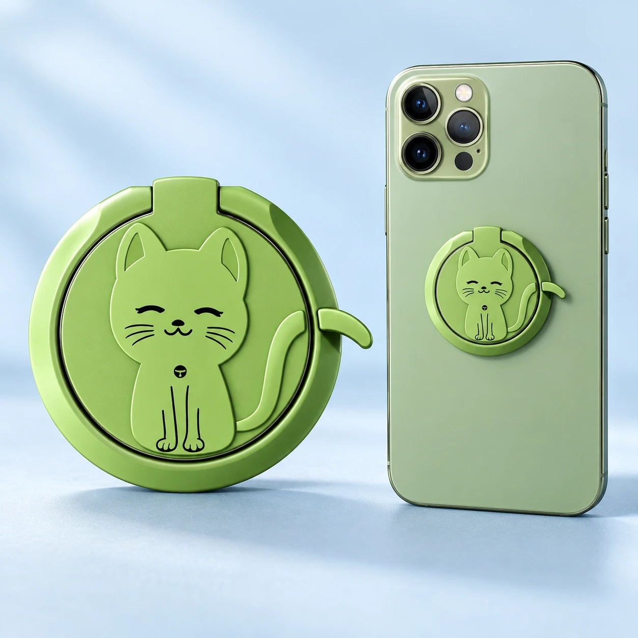 Matcha Green Cat Metal Phone Ring Holder photo