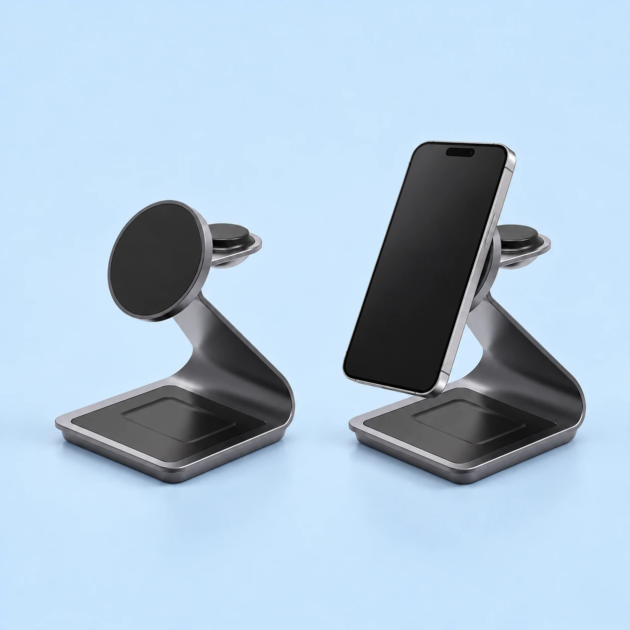 Gray Swept-Arm Magnetic Wireless Charging Phone Stand