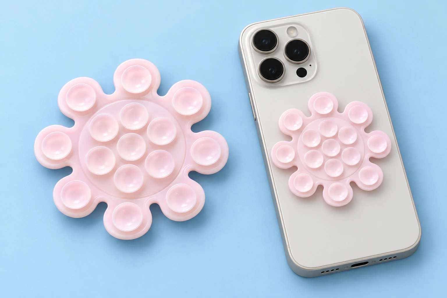 Pale pink eight-lobed sun suction phone pad with fifteen cups