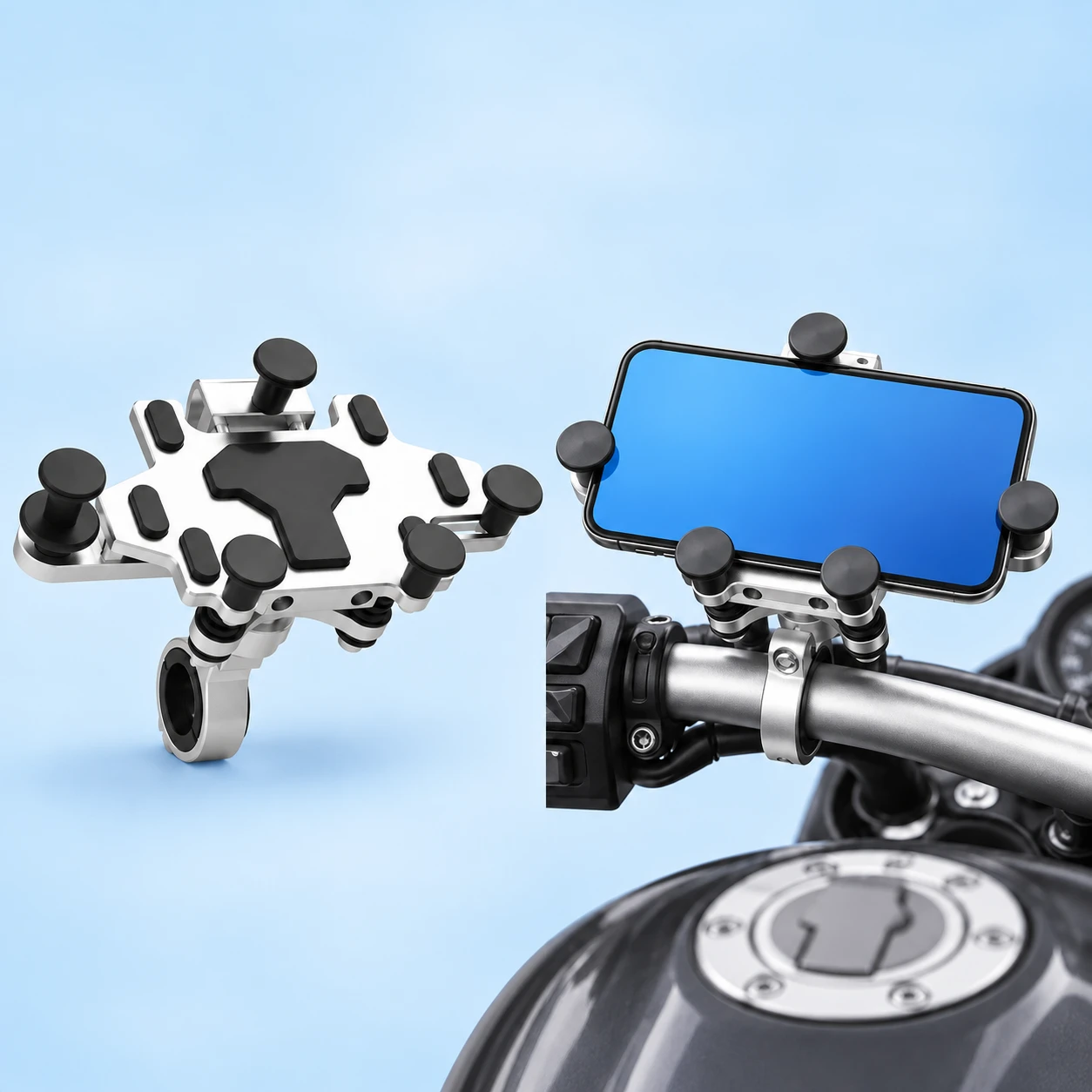 Silver H95 Direct-Collar Vibration-Damped Motorcycle Phone Mount