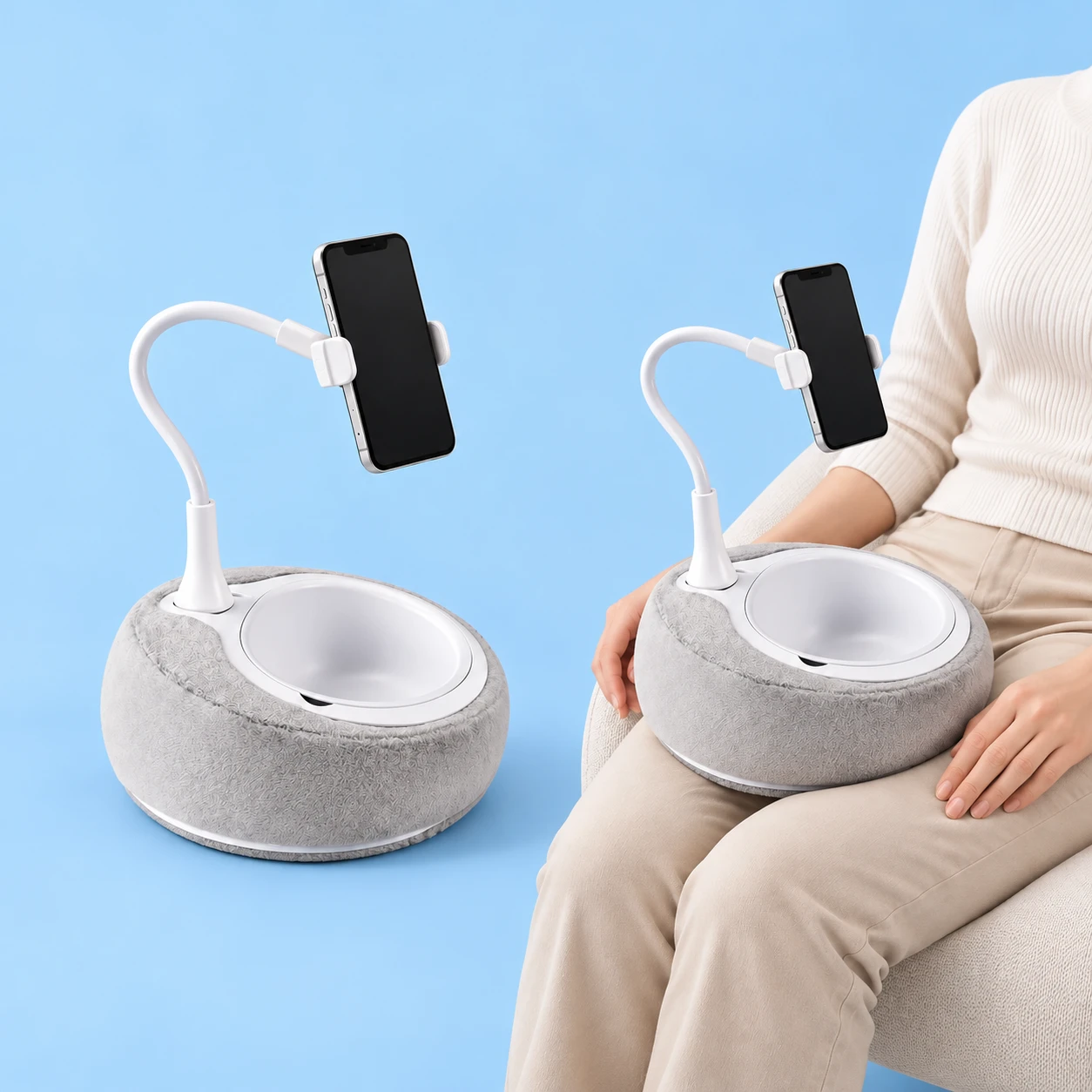 Gray Plush Lap Bowl Gooseneck Phone Holder