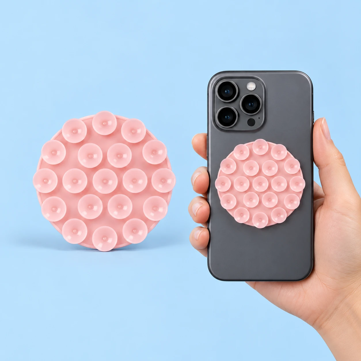 Pale Pink Nineteen-Cup Double-Sided Suction Phone Pad