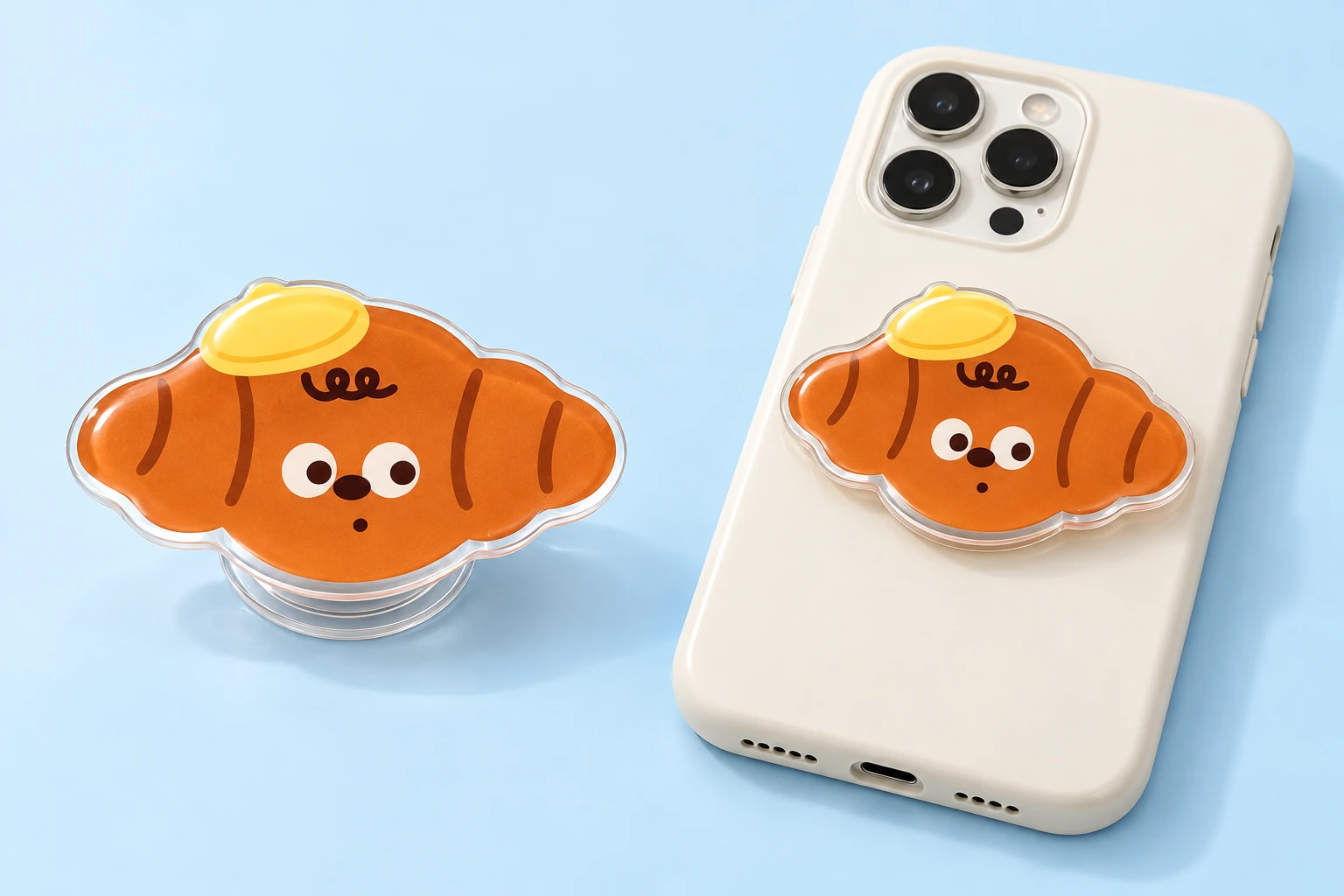 Yellow-Cap Croissant Acrylic Expandable Phone Grip