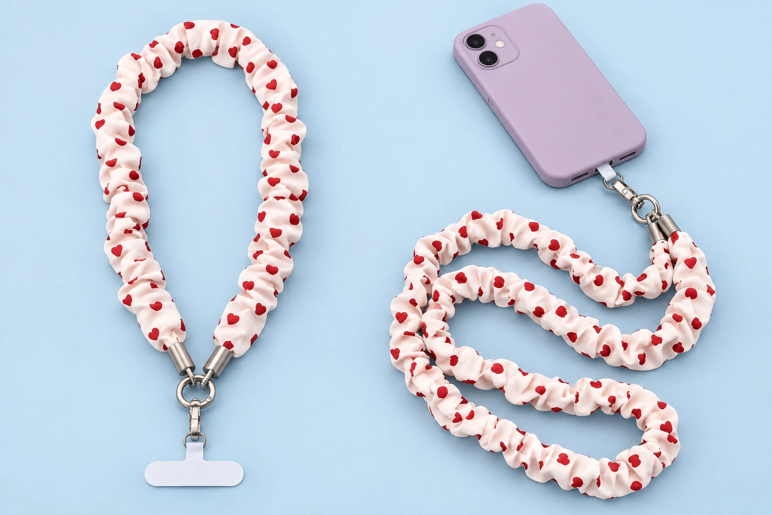 Red Heart Scrunchie Crossbody Phone Lanyard
