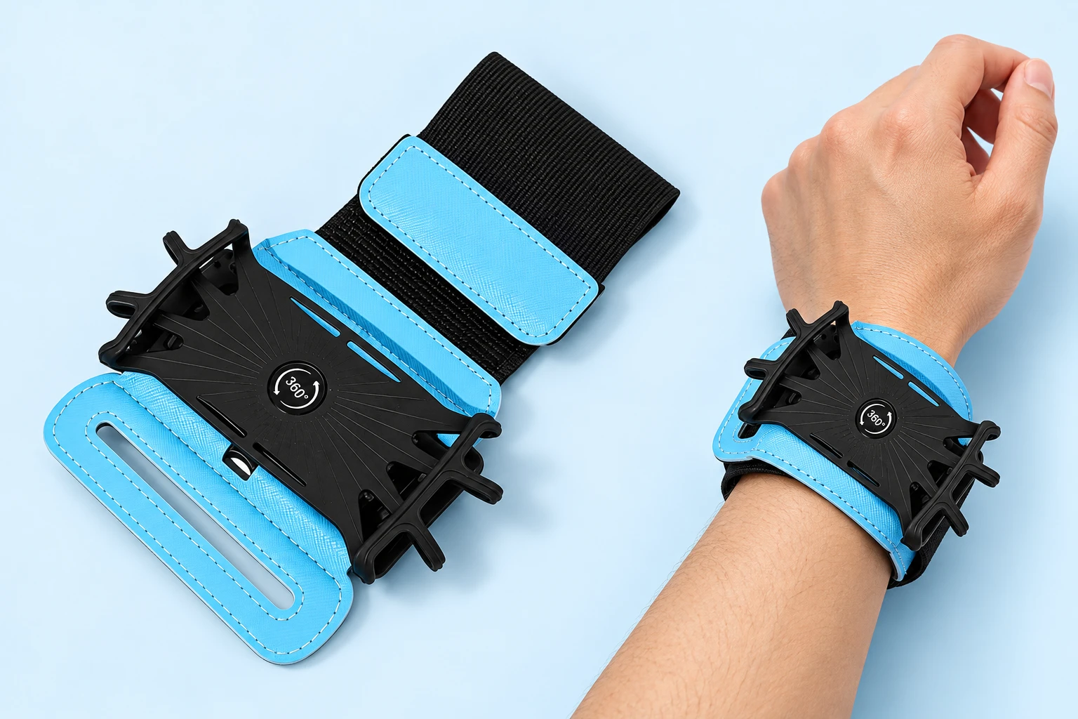 Sky Blue Rotating Corner-Grip Wrist Phone Holder