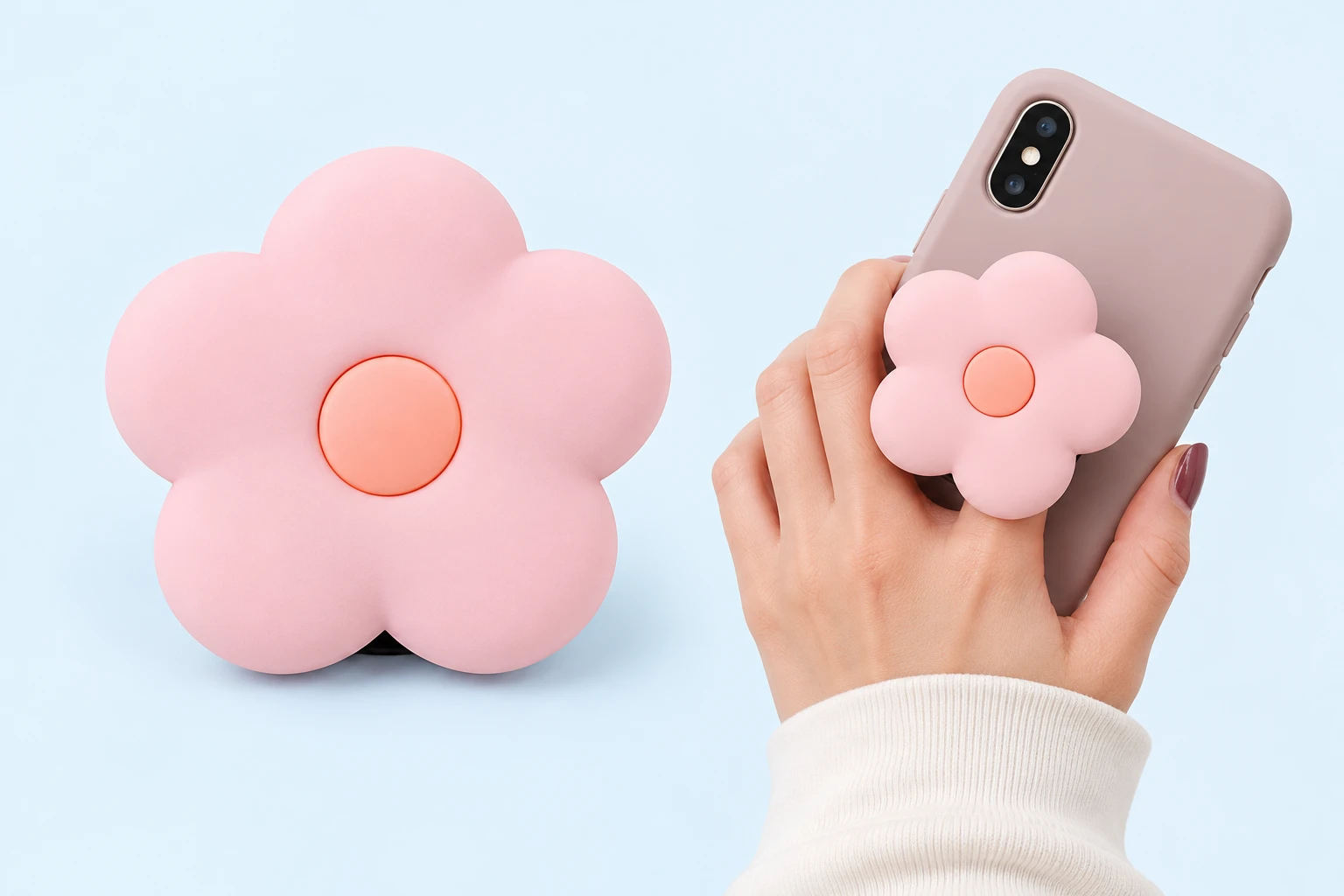 Pastel Pink Silicone Flower Expandable Phone Grip