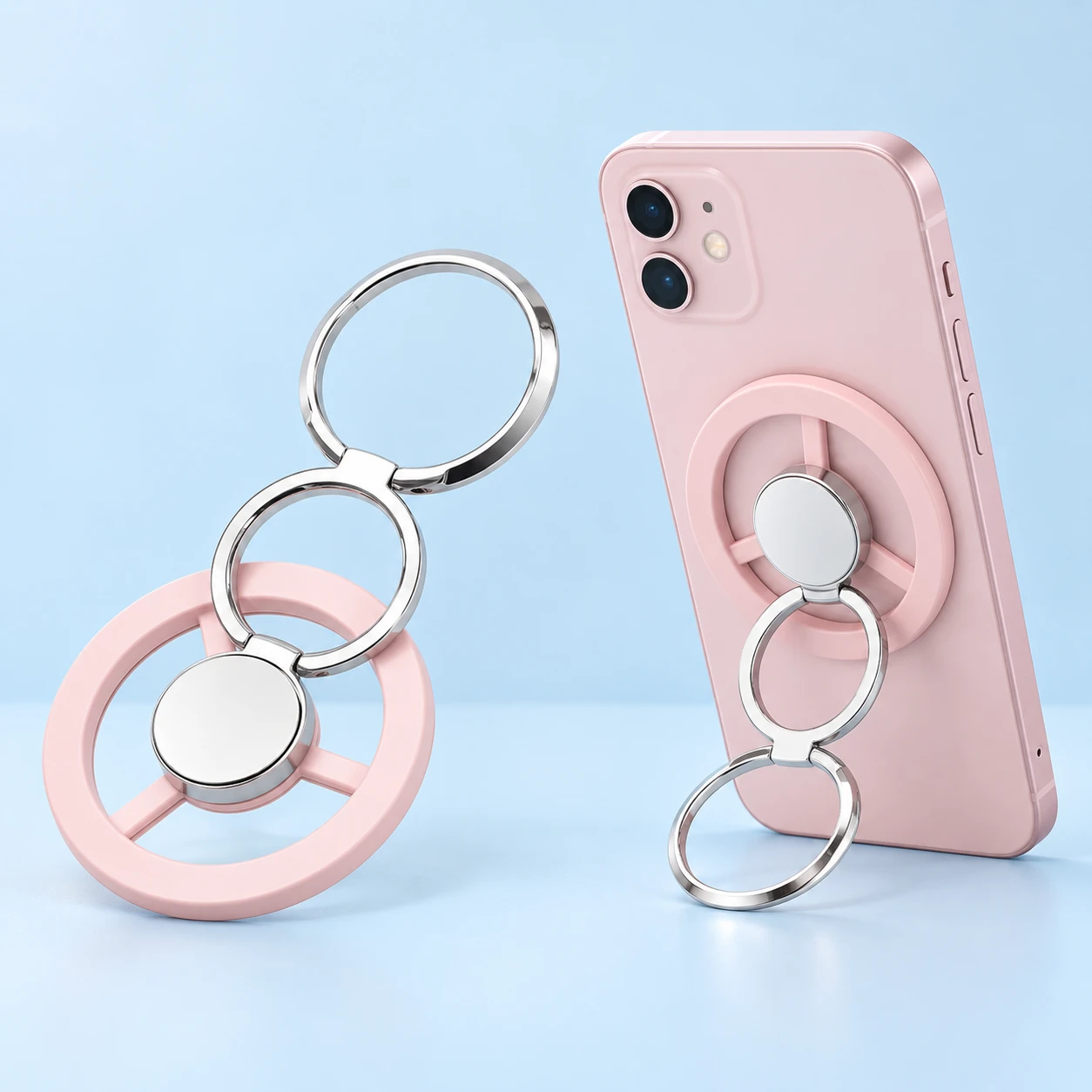 Pastel Pink Three-Spoke Double-Link Phone Ring
