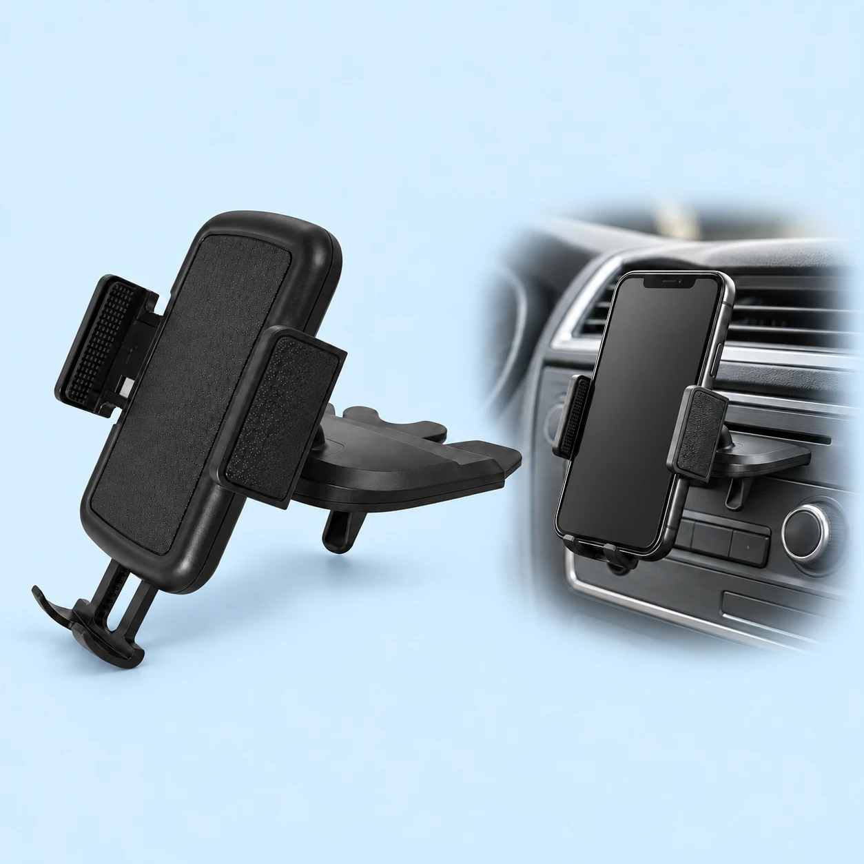 Black Padded Single-Cradle CD-Slot Phone Mount