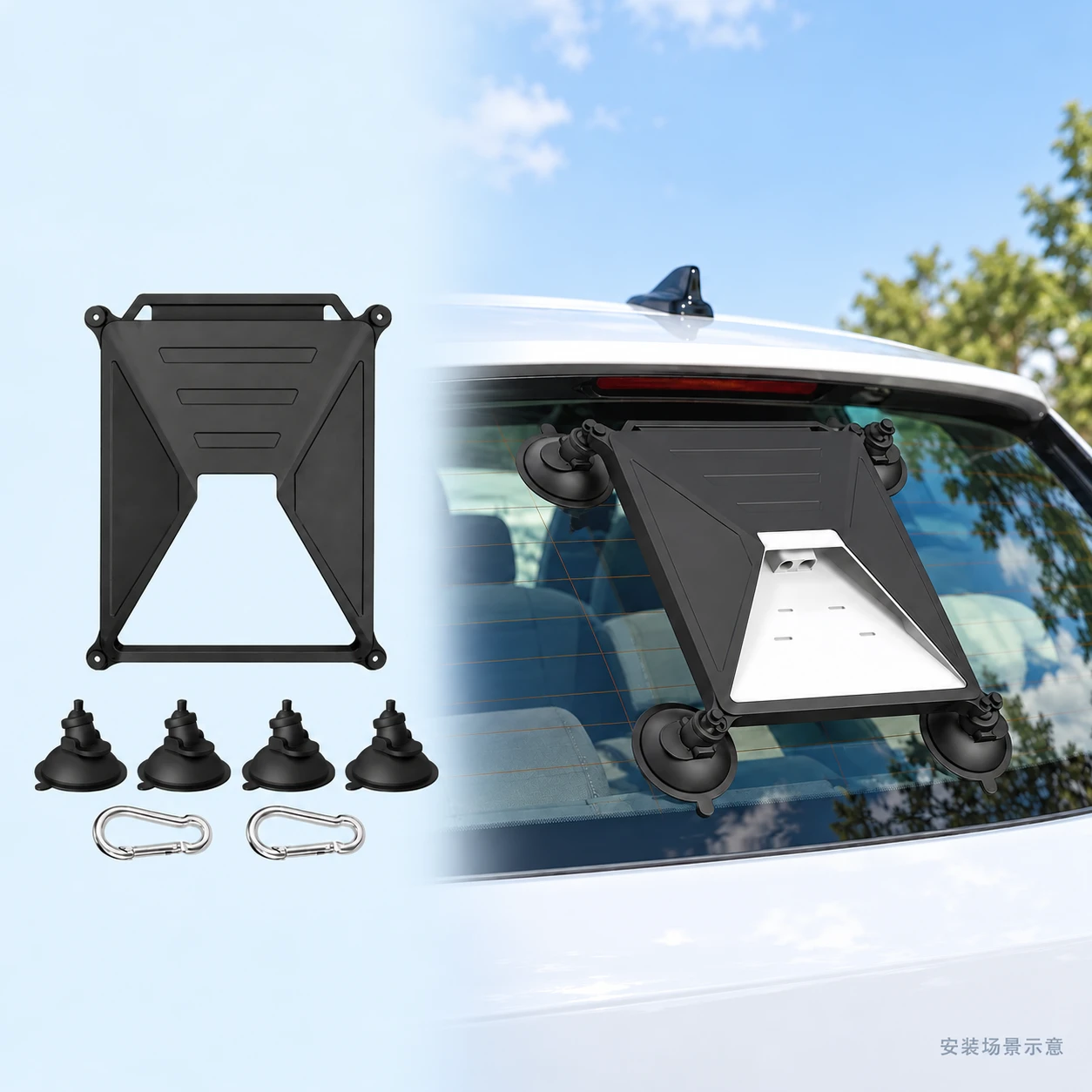 Black Silicone Suction-Cup Sleeve Kit for Starlink Mini. AI installation illustration; Starlink equipment not included., square composition