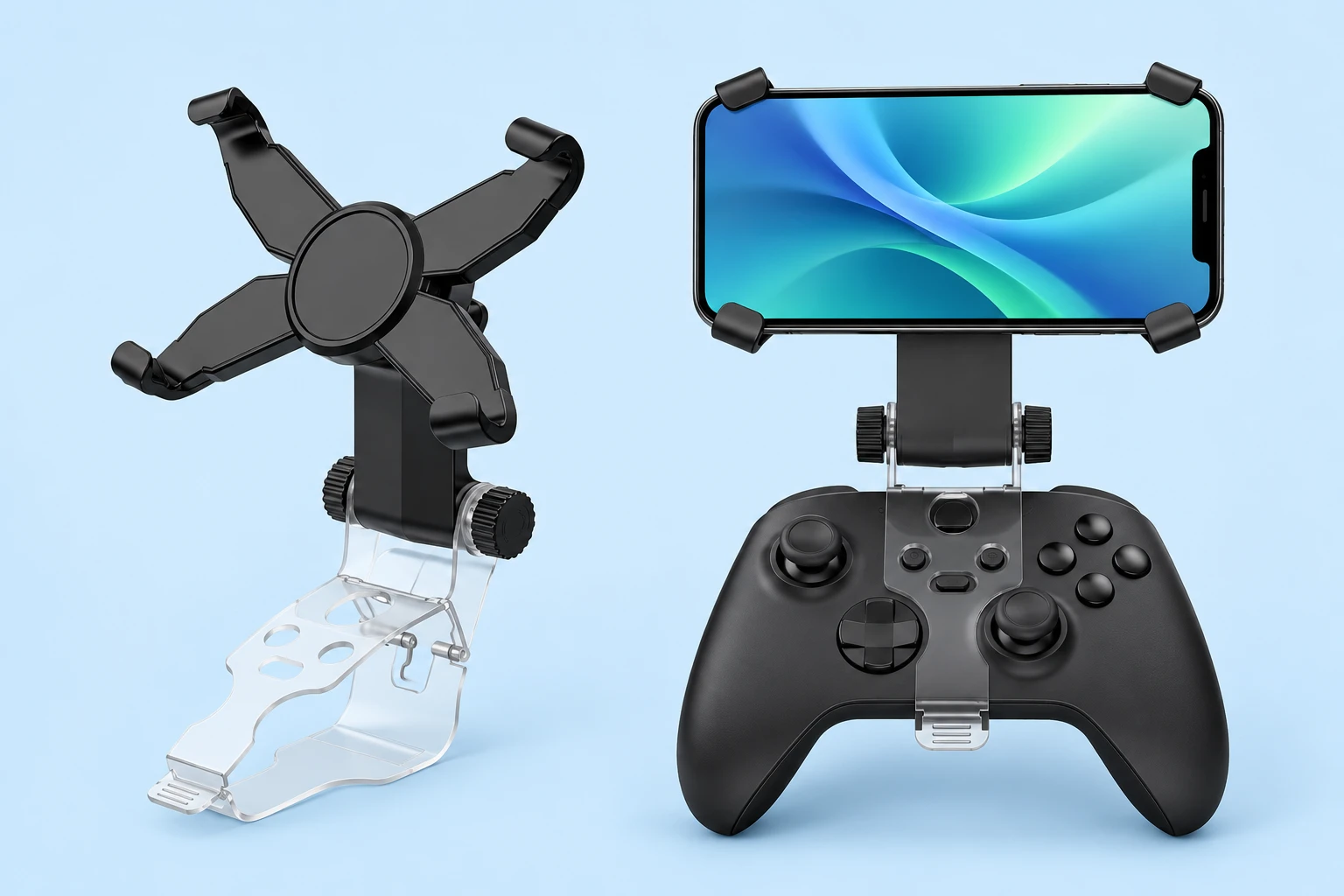 Black X-Grip Controller Phone Clip with Clear Saddle
