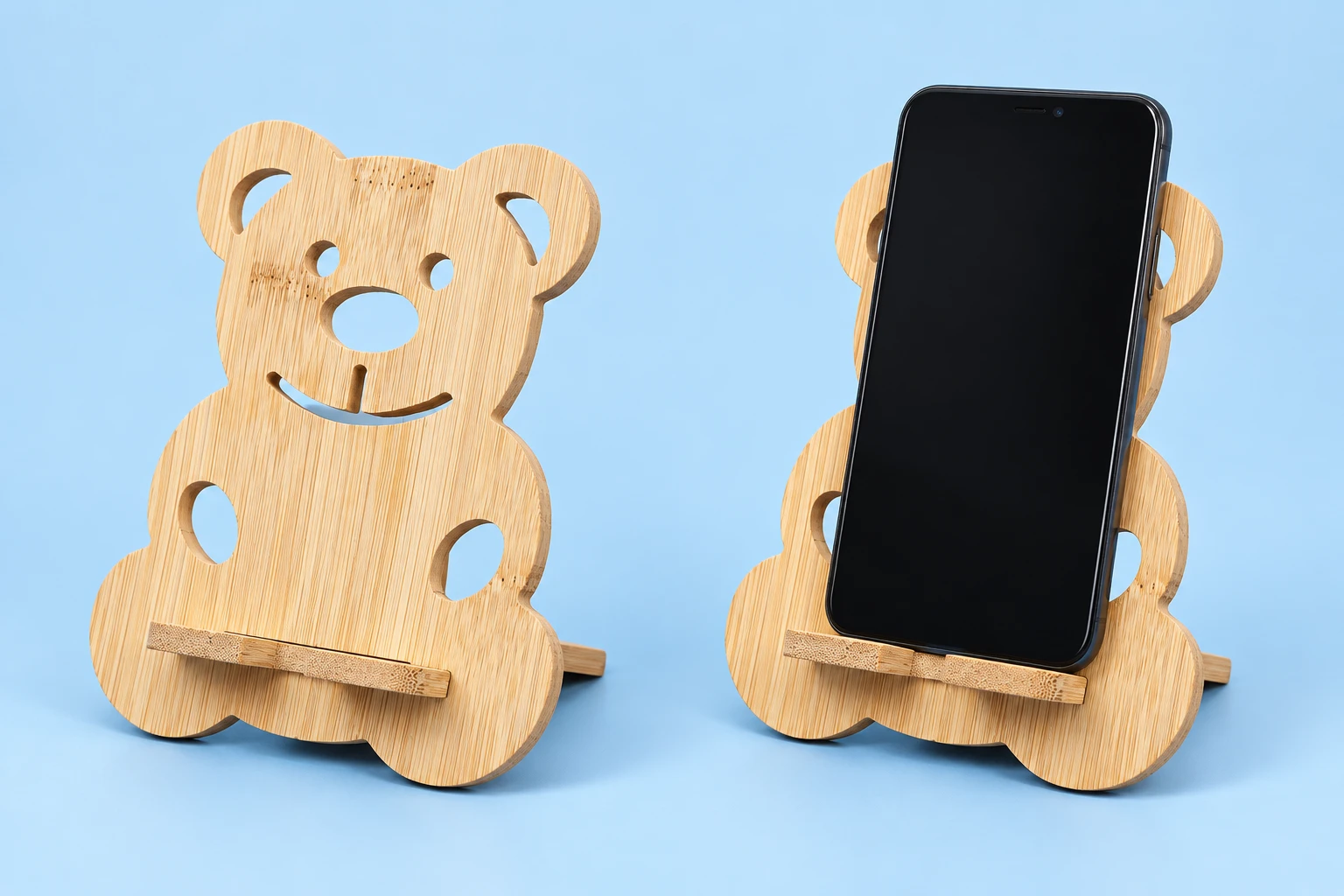 Seated Teddy Bamboo Phone Stand
