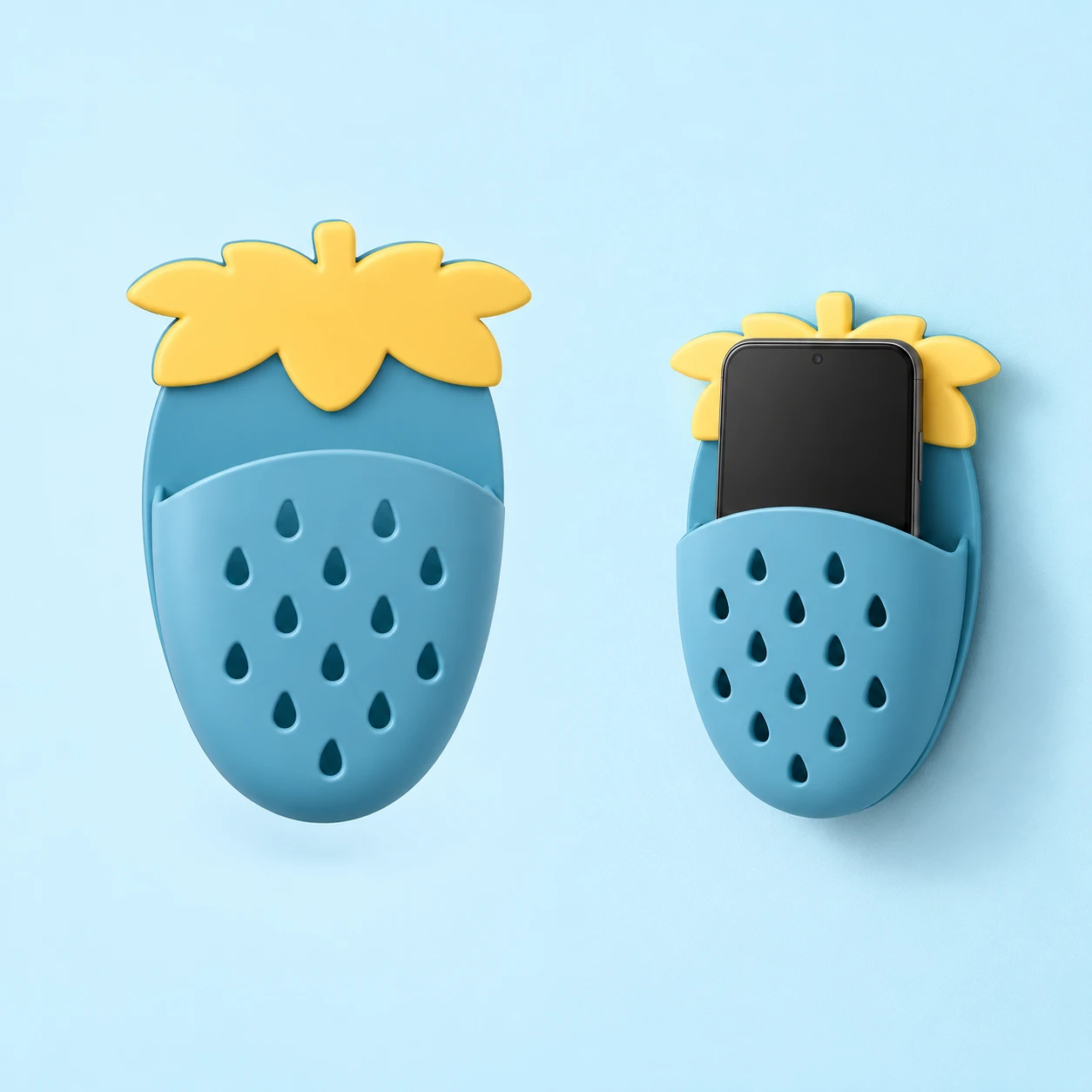 Blue Strawberry-Shaped Wall Phone Pocket