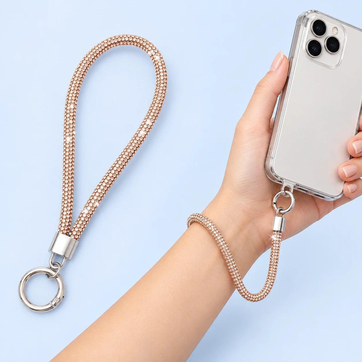 Champagne Jewel-Effect Tube Phone Wrist Loop
