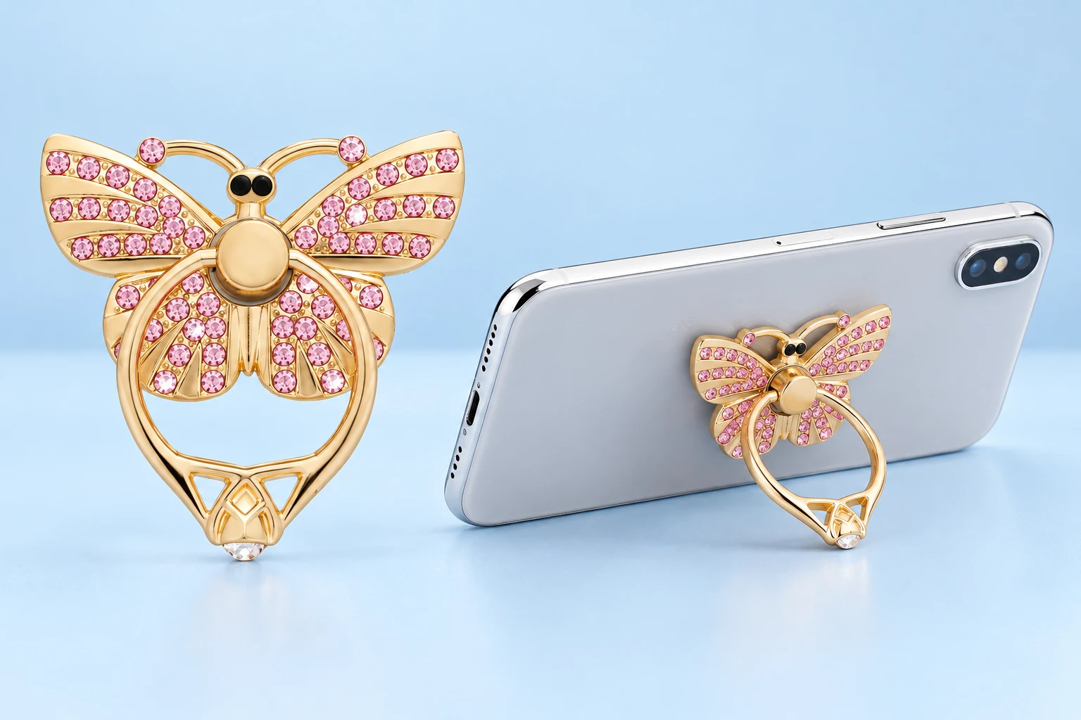 Pink Jeweled Butterfly Phone Ring Holder