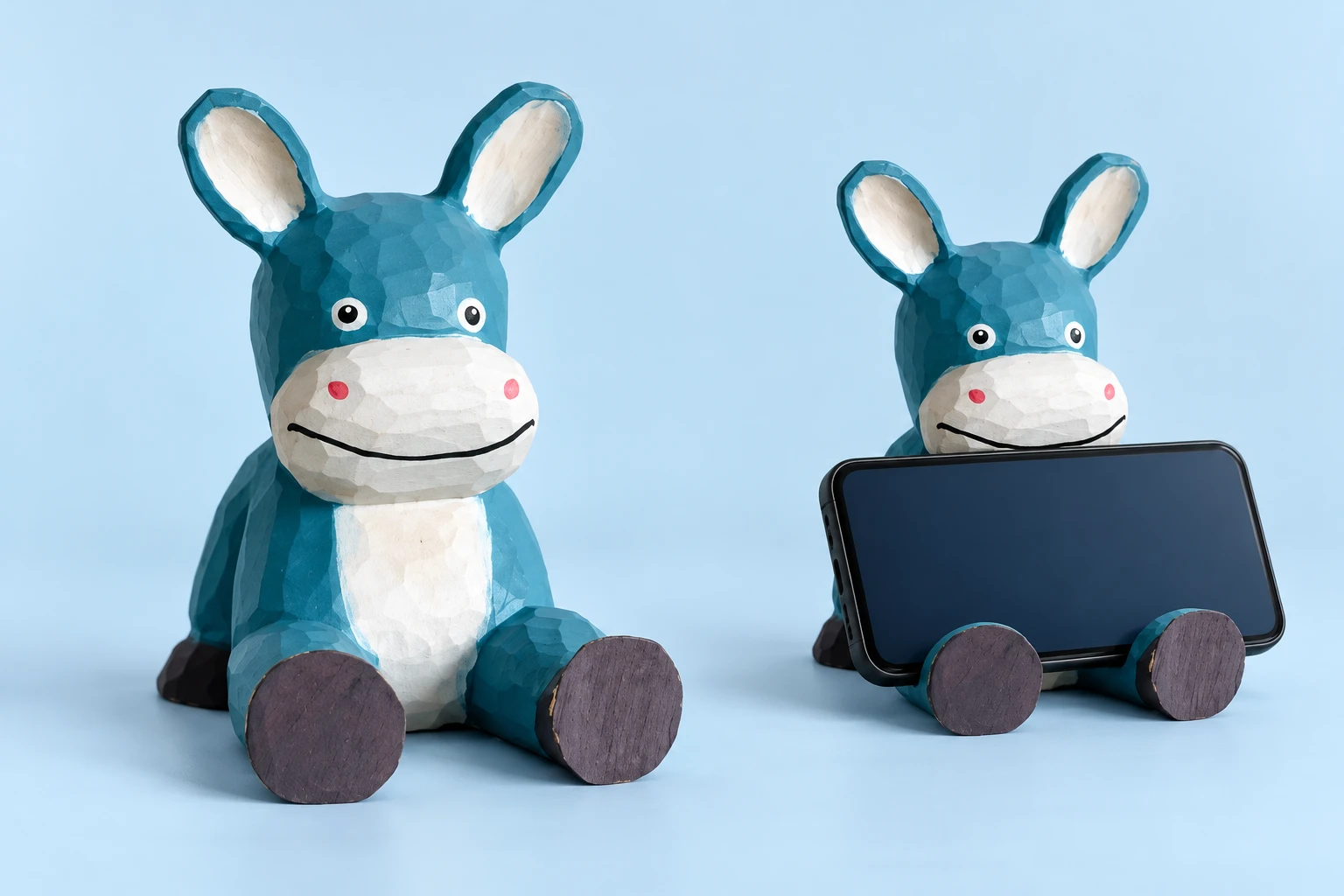 Blue Wooden Donkey Phone Stand