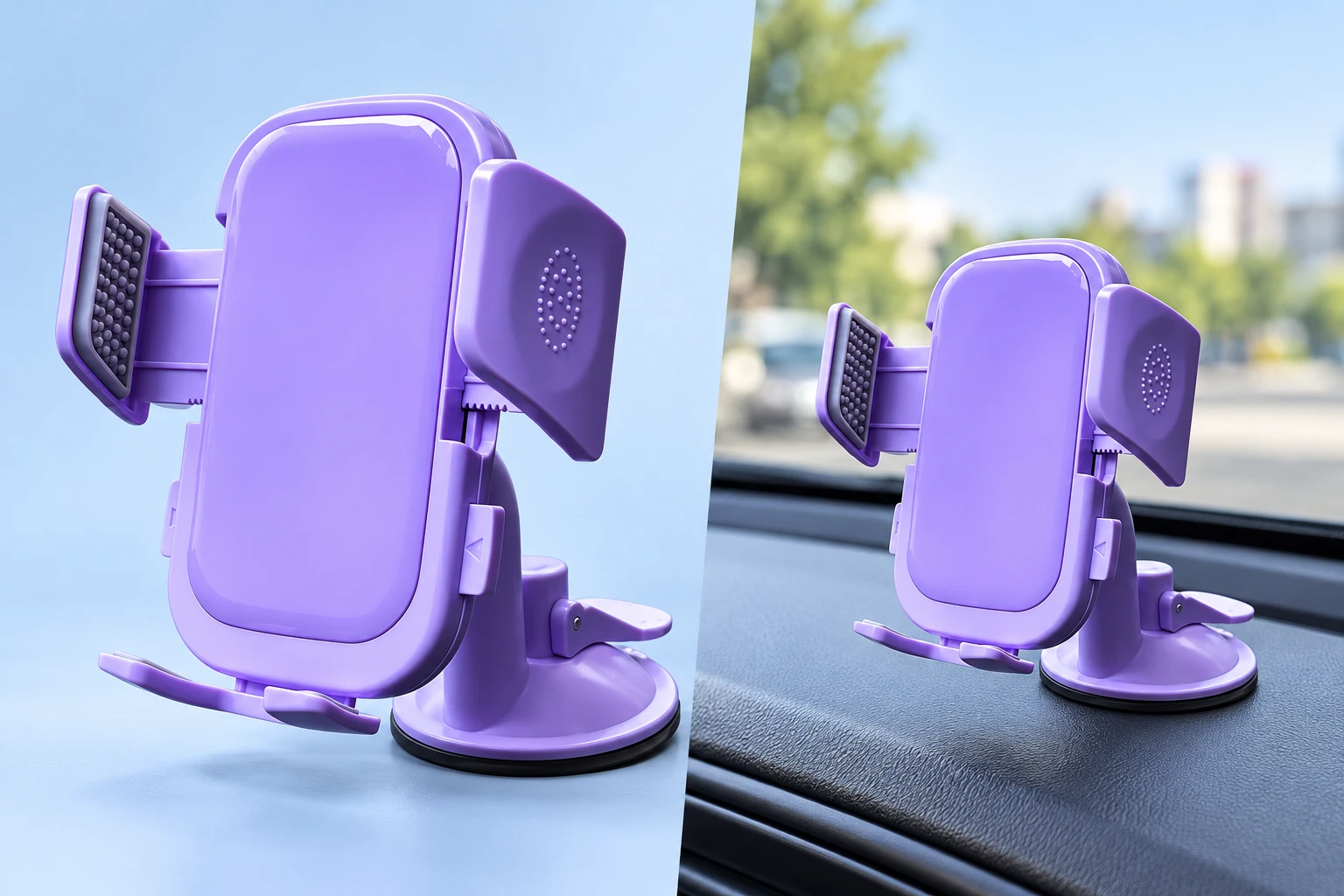 Purple Short-Arm Suction Dashboard Phone Holder
