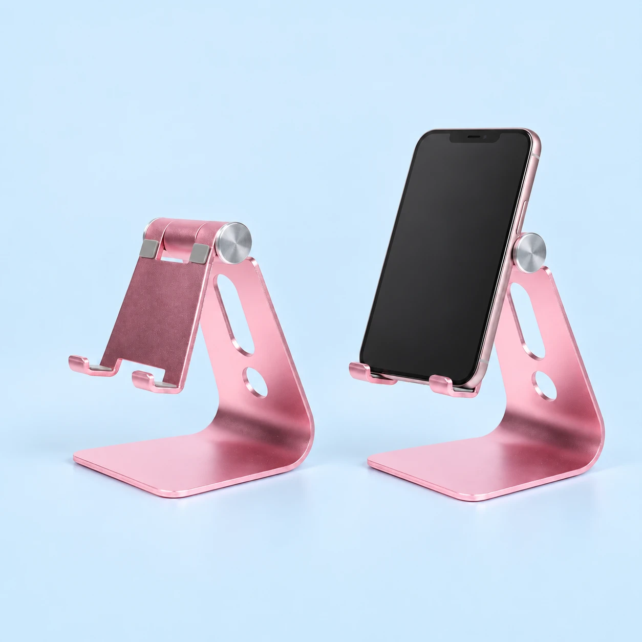 Rose Pink Curved-Base Aluminum Phone Stand
