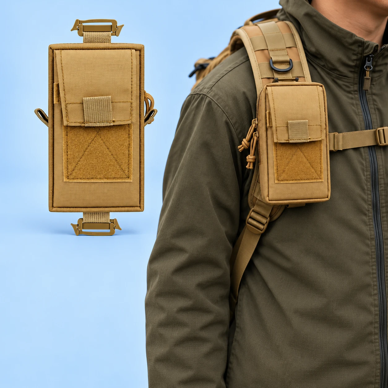 Khaki Shoulder-Strap Phone Carry Pouch