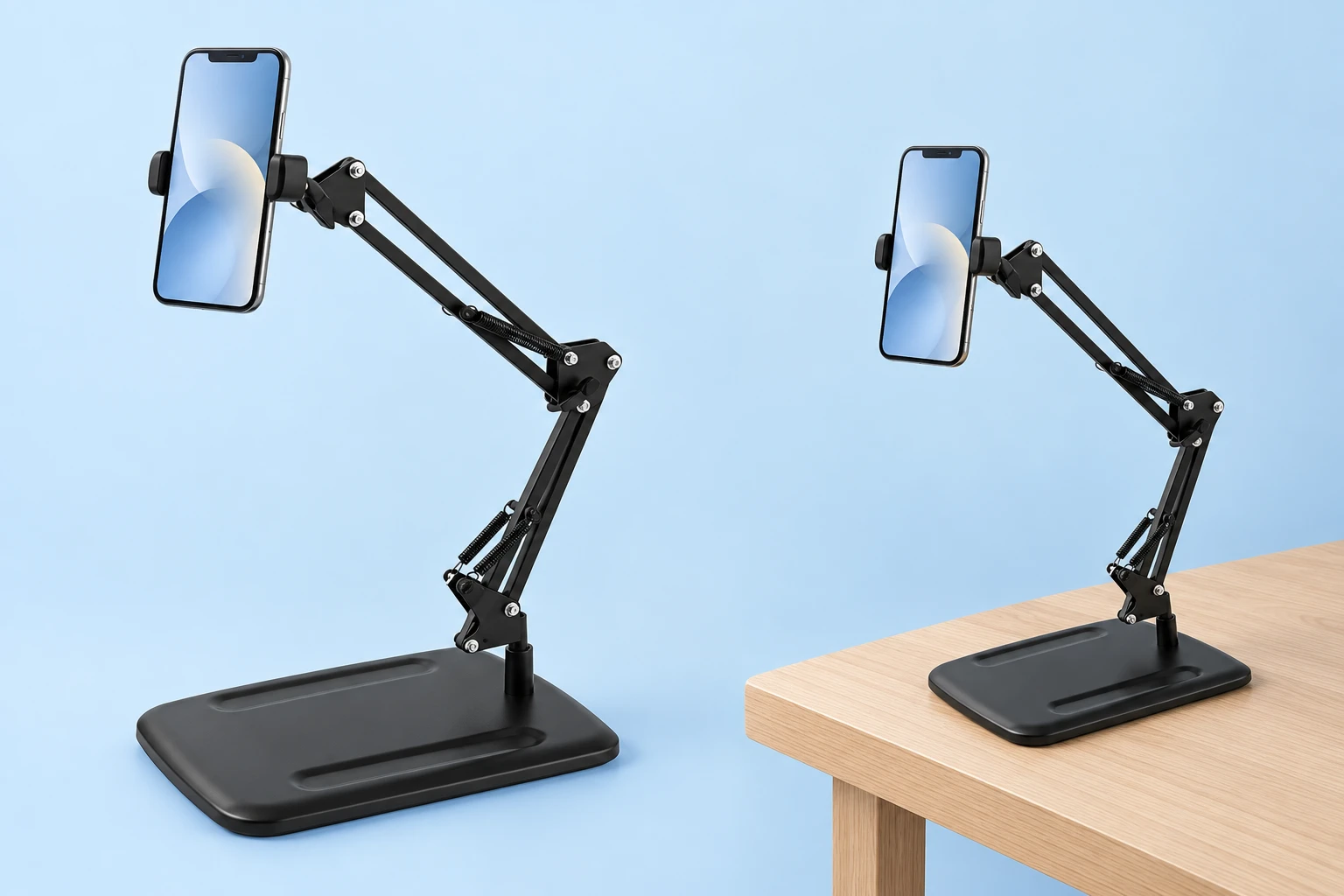 Black Plate-Base Spring-Arm Phone Stand
