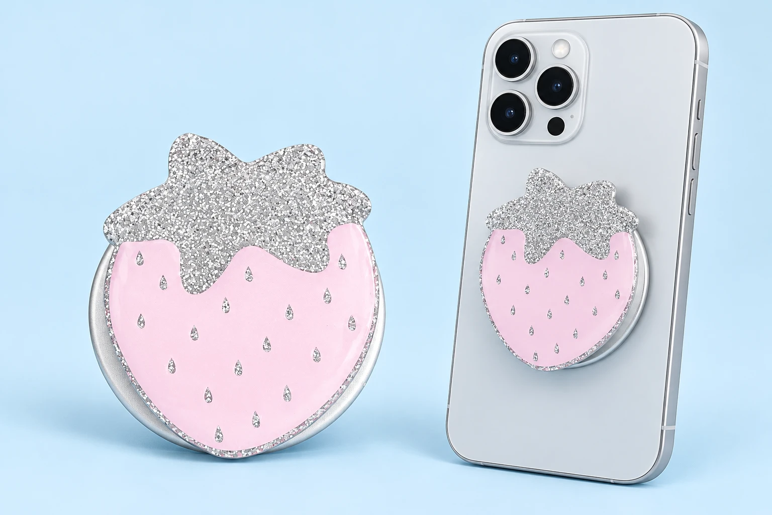 Pink Glitter Strawberry Magnetic Expandable Phone Grip
