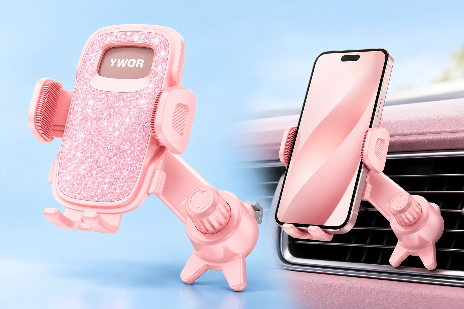 YWOR Pink Offset-Arm Car Vent Phone Holder