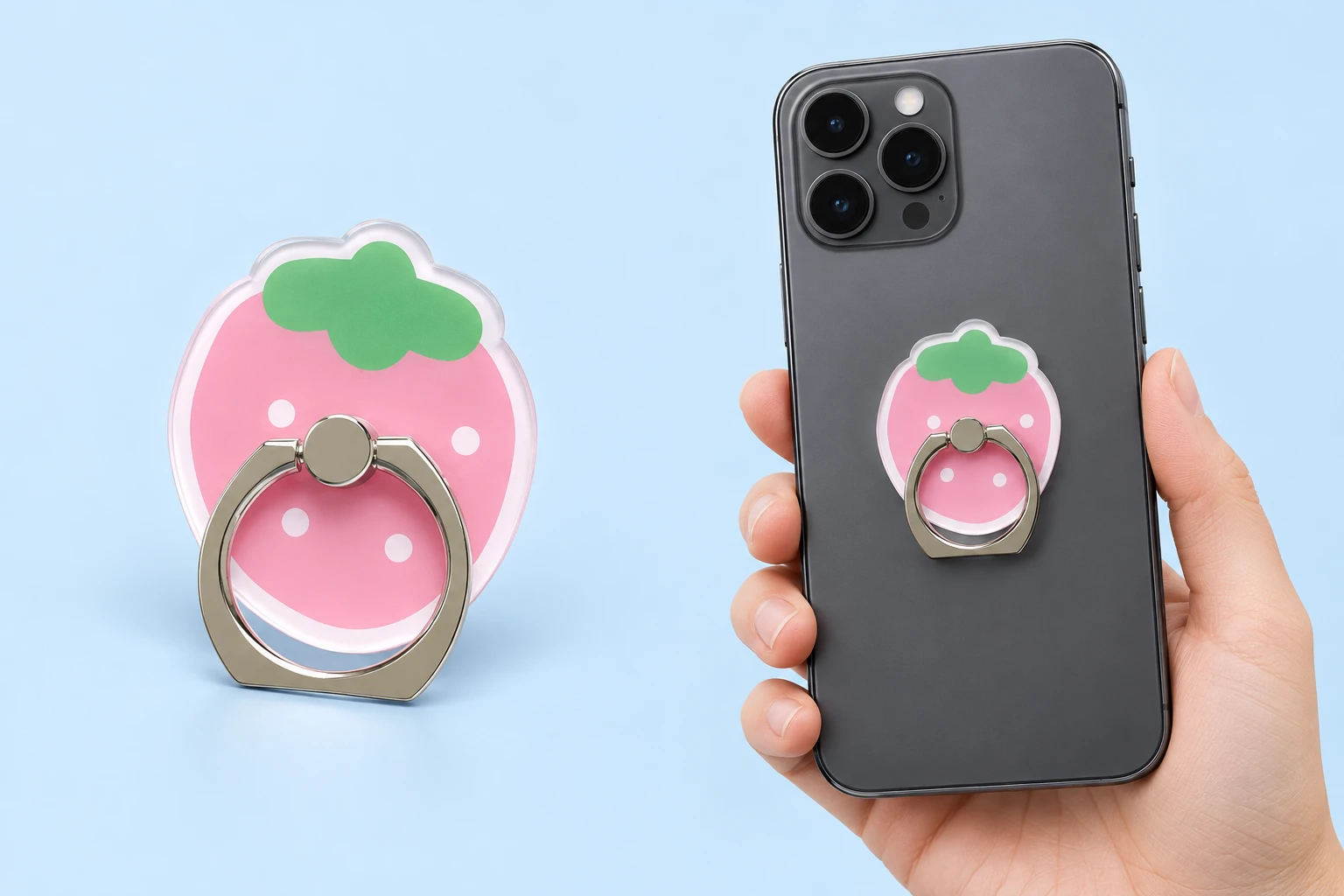 Pink Strawberry Cutout Phone Ring Holder