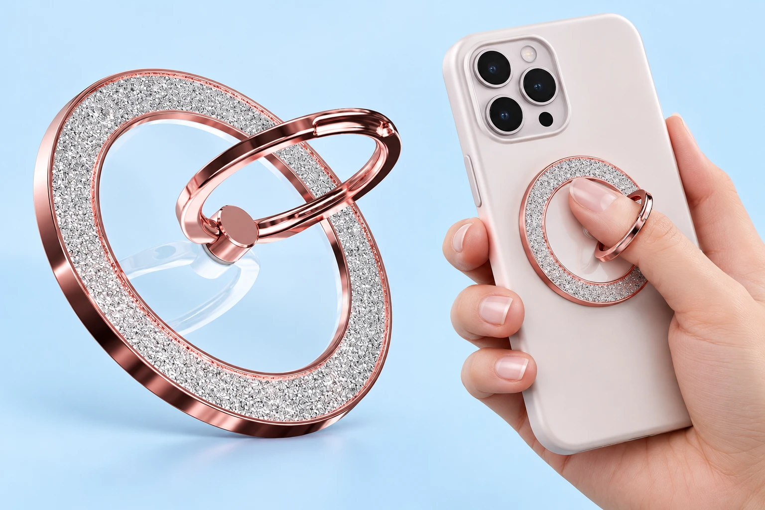 Rose Gold Glitter Magnetic Phone Ring Holder