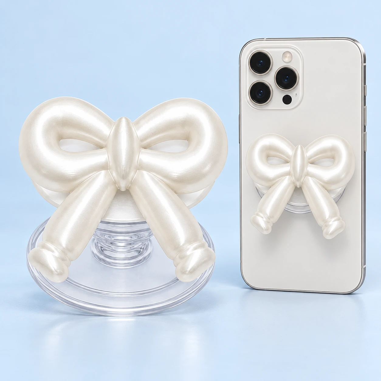 Pearl-White Bow Expandable Phone Grip