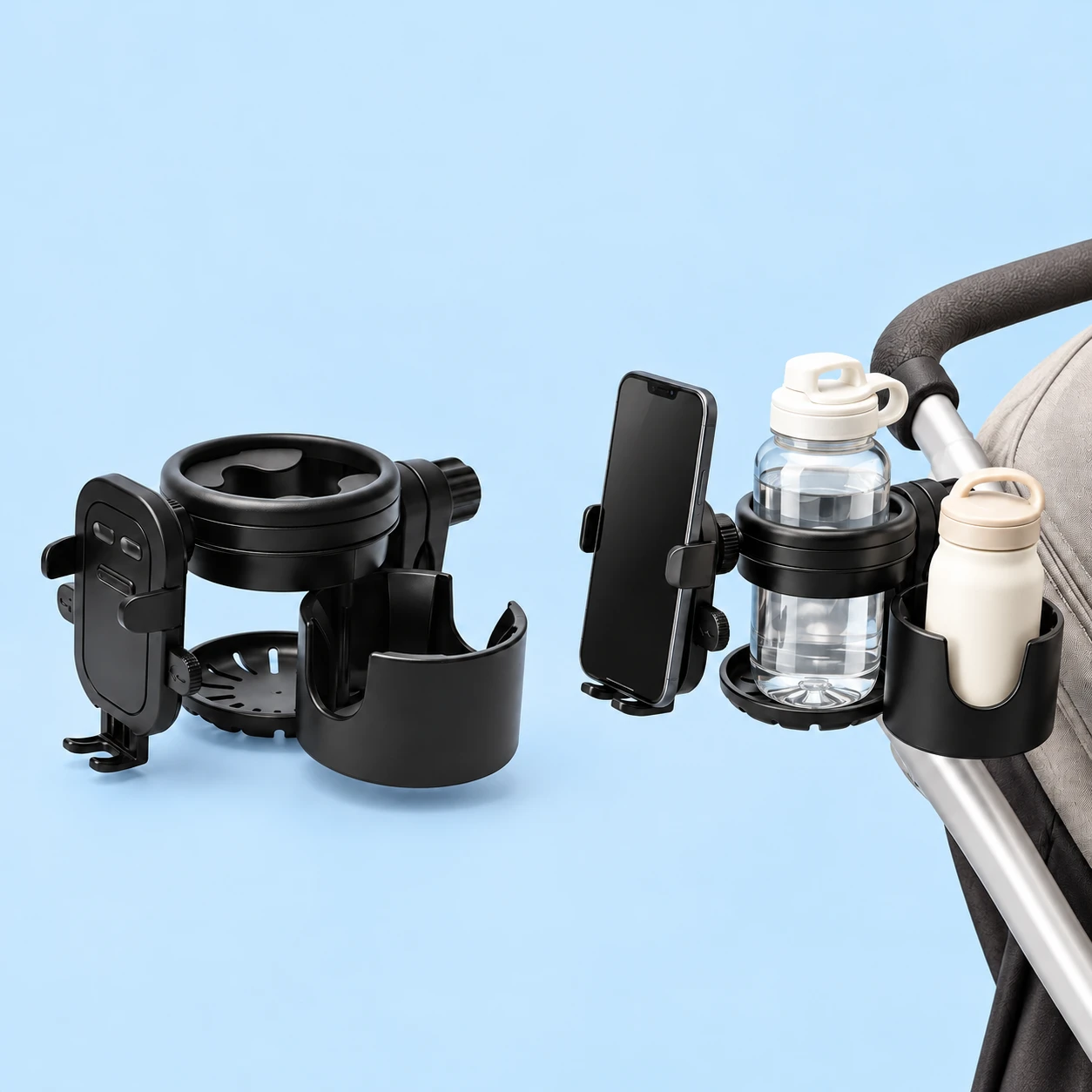 Black Dual-Cup Holder with Phone Cradle