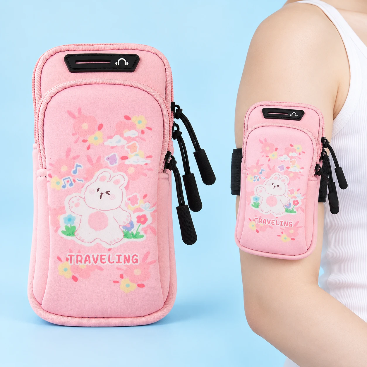 Pink Rabbit Wrist-and-Arm Phone Pouch