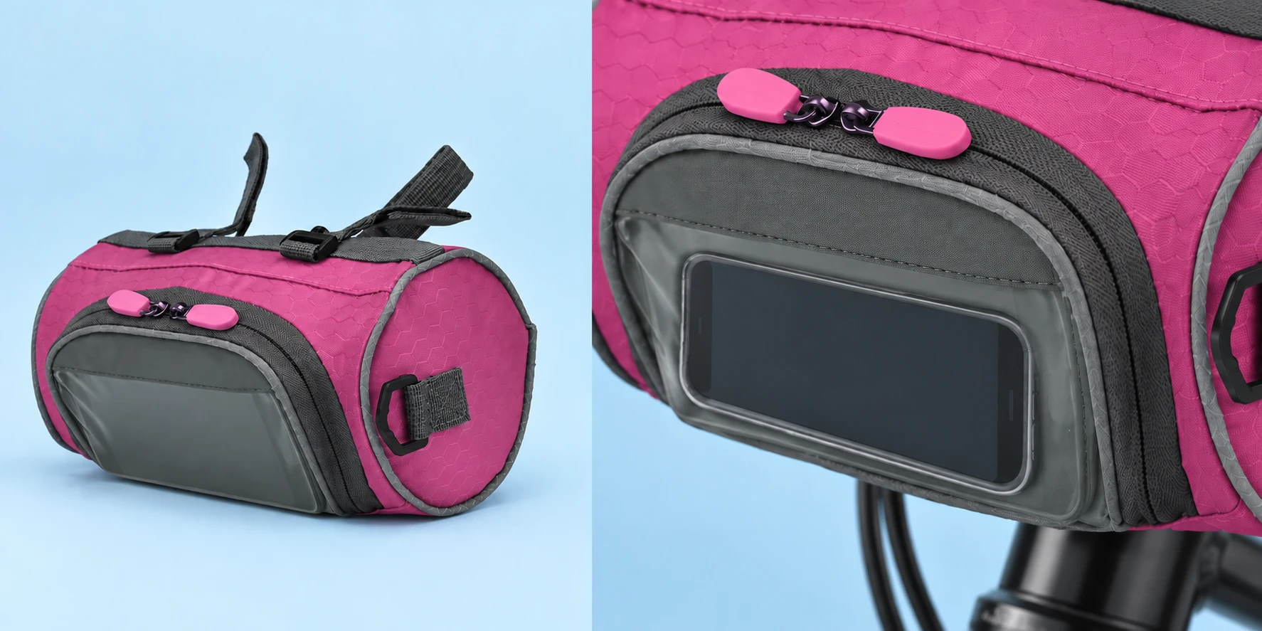 Magenta Barrel Handlebar Phone-Window Bag