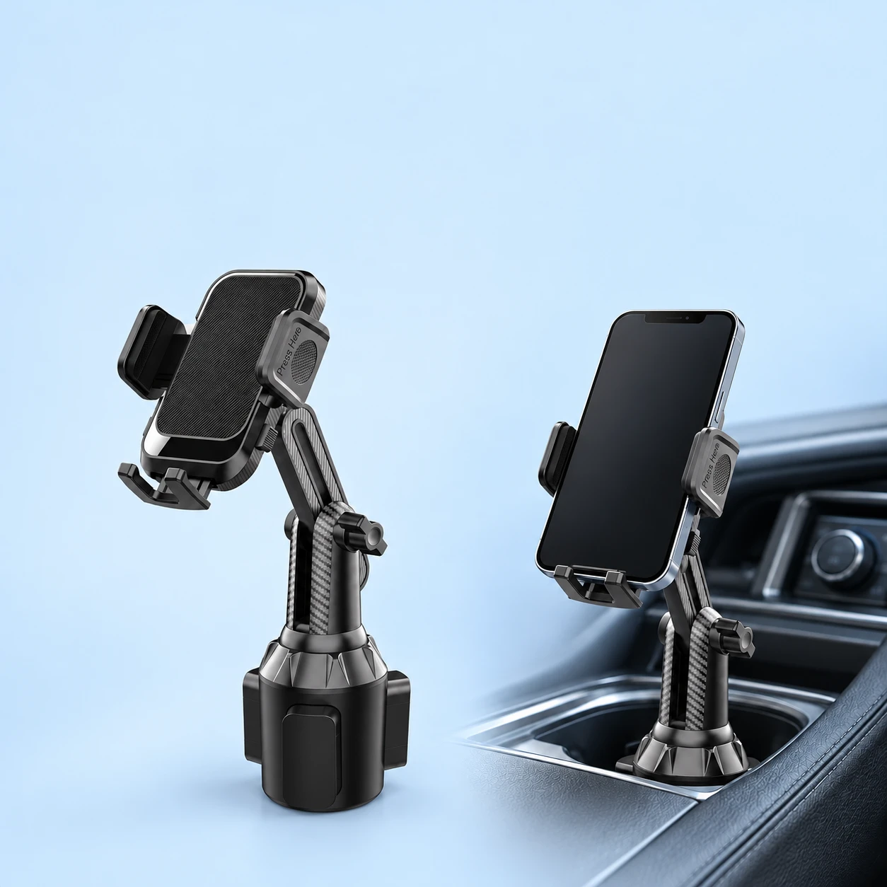 Black ML238 Faceted-Collar Cup-Anchor Phone Holder, square composition