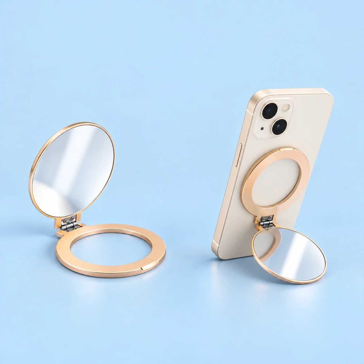 Rose-Gold Hinged Mirror-Disc Magnetic Phone Kickstand