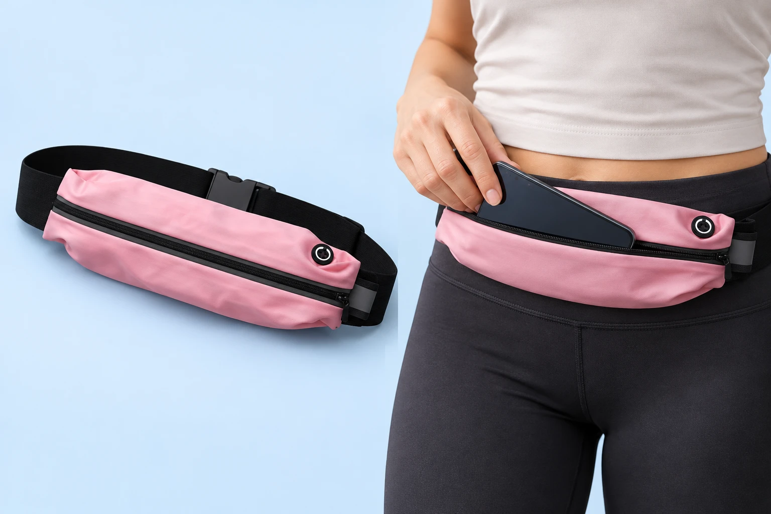 Pastel Pink Slim Single-Pocket Running Phone Belt photo