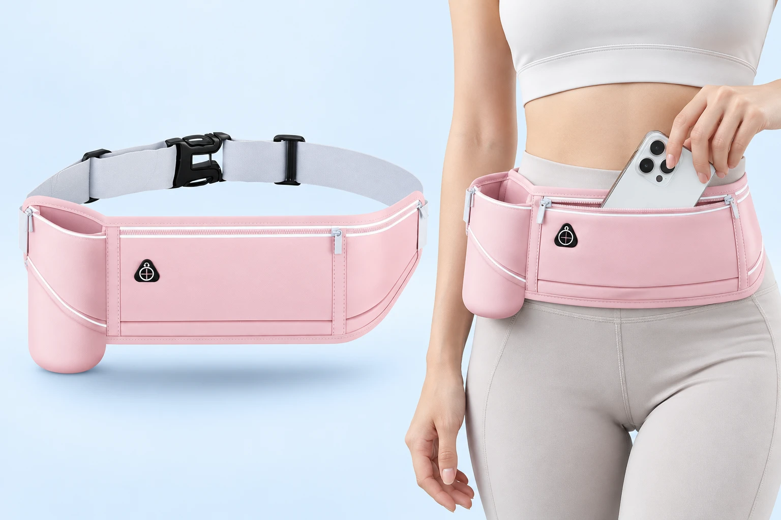 Pastel Pink Running Phone Belt with Bottle Pocket photo