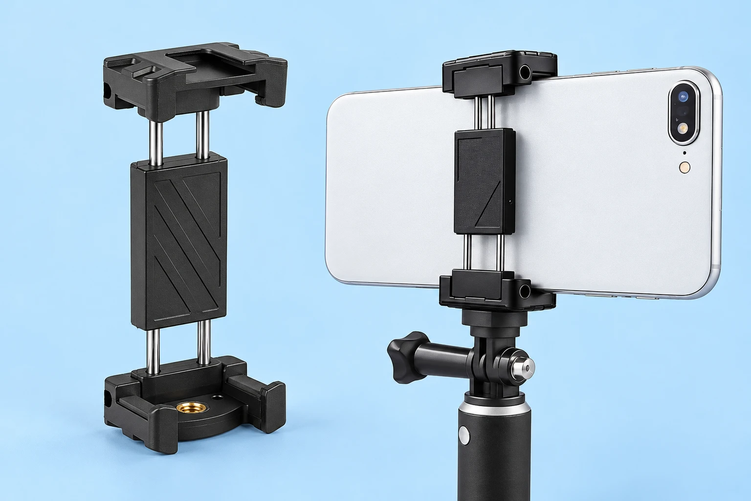 Black Folding Twin-Rail Tripod Phone Clamp