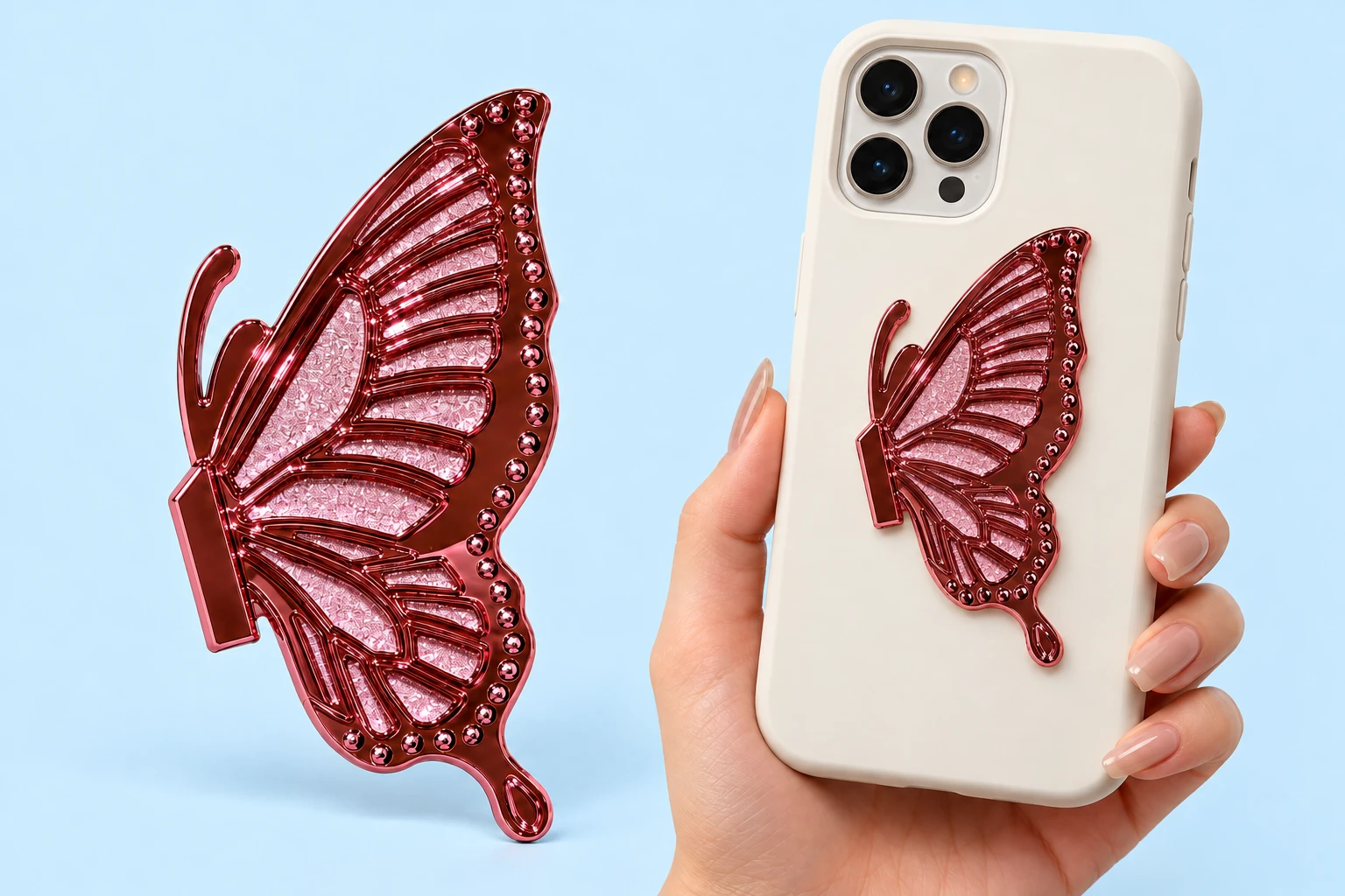 Rose Pink Half-Butterfly Folding Phone Kickstand