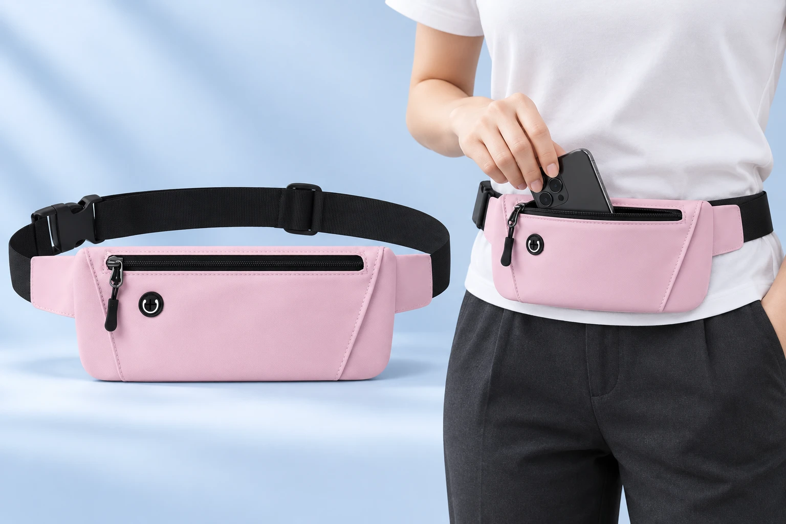 Pastel Pink Front-Zip Running Phone Belt photo